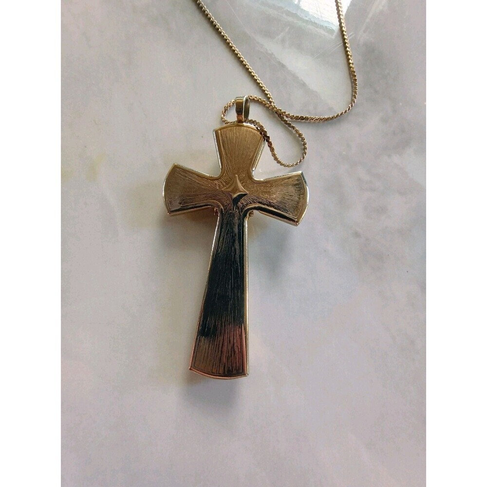 Vtg Estate Avon Beige Cross Necklace Religious Pendant - Picture 6 of 8